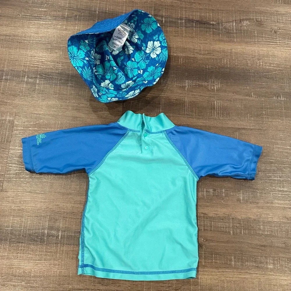 UV Skinz Boys 2T Rash Guard and Reversible Bucket Hat Set Blue Surf Van UPF 50+